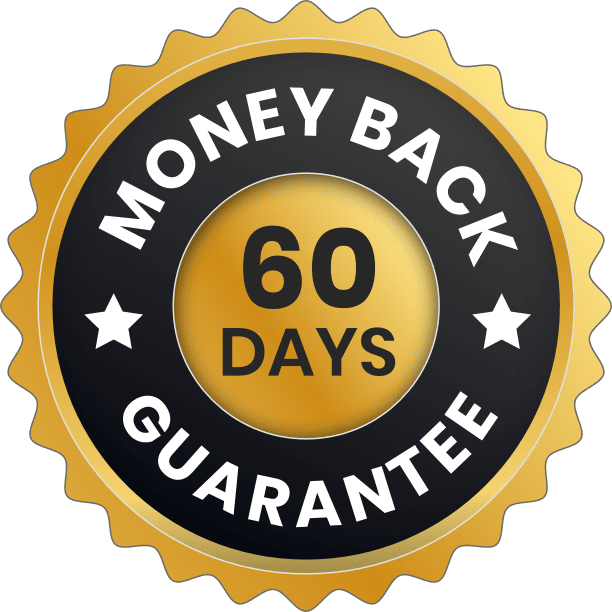 GutVitali probiotic supplement 60 day money back guarantee badge for digestive health support formula